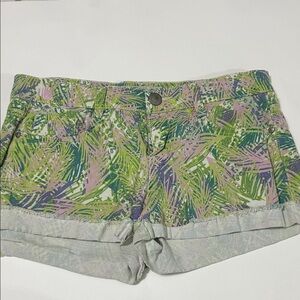 LEI Green and Purple Tropical Jean Shorts